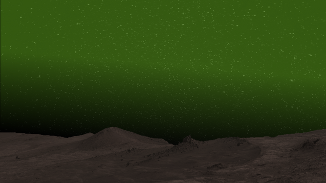 Un resplandor verde ilumina el cielo nocturno en Marte.