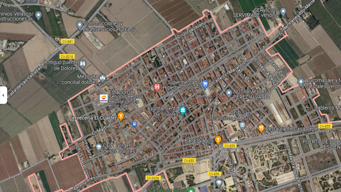 Vista por satélite de la localidad de la localidad de Dolores