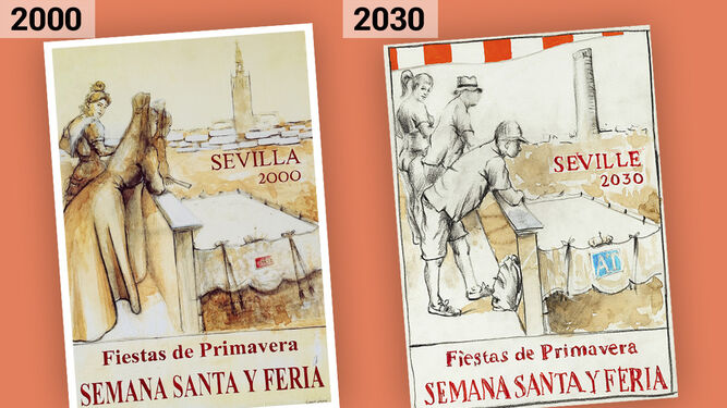 El cartel de  Fiestas Mayores de 2000, obra de Ricardo Suárez, el mismo autor de la actualización que vaticina el 2030.