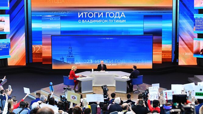 El presidente ruso, Vladimir Putin, durante la rueda de prensa anual en Moscú.