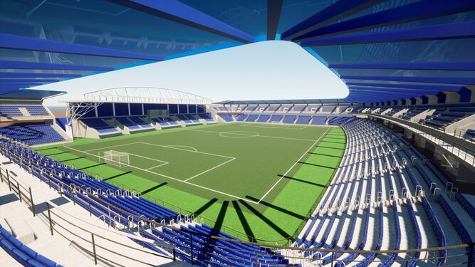 Recreación digital del nuevo estadio de fútbol de Bahía Sur recogida en el proyecto de obra.