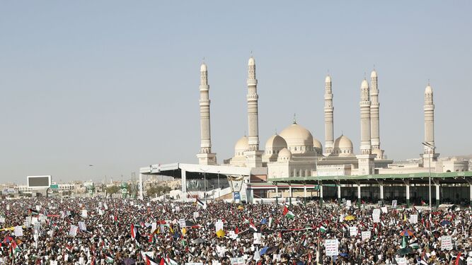 Manifestación de apoyo a los rebeldes hutíes el viernes en Saná.
