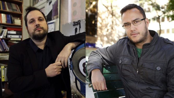 Retratos de los dos cineastas acusados. Carlos Vermut a la izquierda y Armando Ravelo a la derecha
