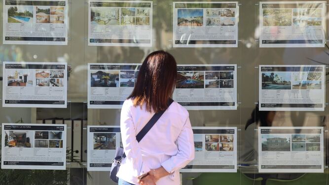 Una mujer consulta los precios de las viviendas en Málaga.