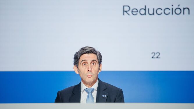 El presidente de Telefónica, José María Álvarez-Pallete, este jueves en la presentación de resultados.