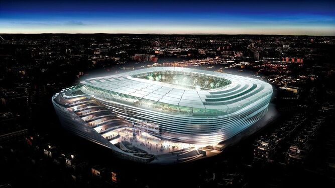 Imagen nocturna del futuro estadio del Betis.