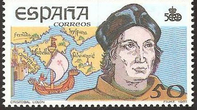 Cristóbal Colón en su sello de Correos editado en vísperas del Quinto Centenario